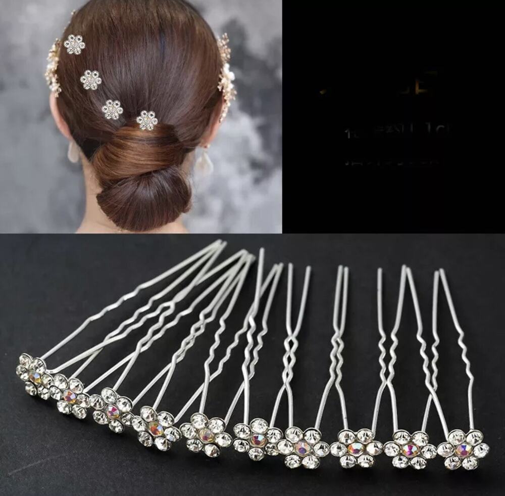 Wedding Prom Crystal Hair Pins Clips Bridal Flower Hair Rhinestone 20 pc